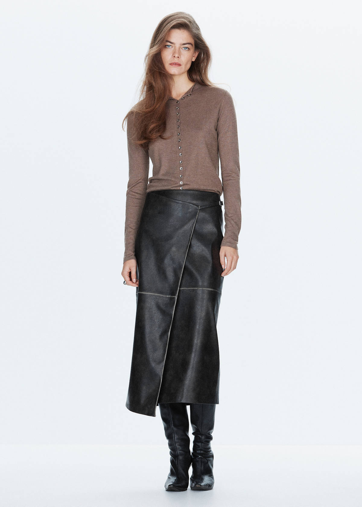 Wrap-over faux leather skirt — Black