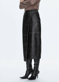 Wrap-over faux leather skirt — Black 1