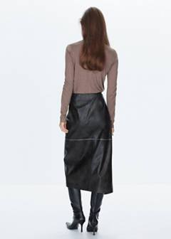 Wrap-over faux leather skirt — Black 3