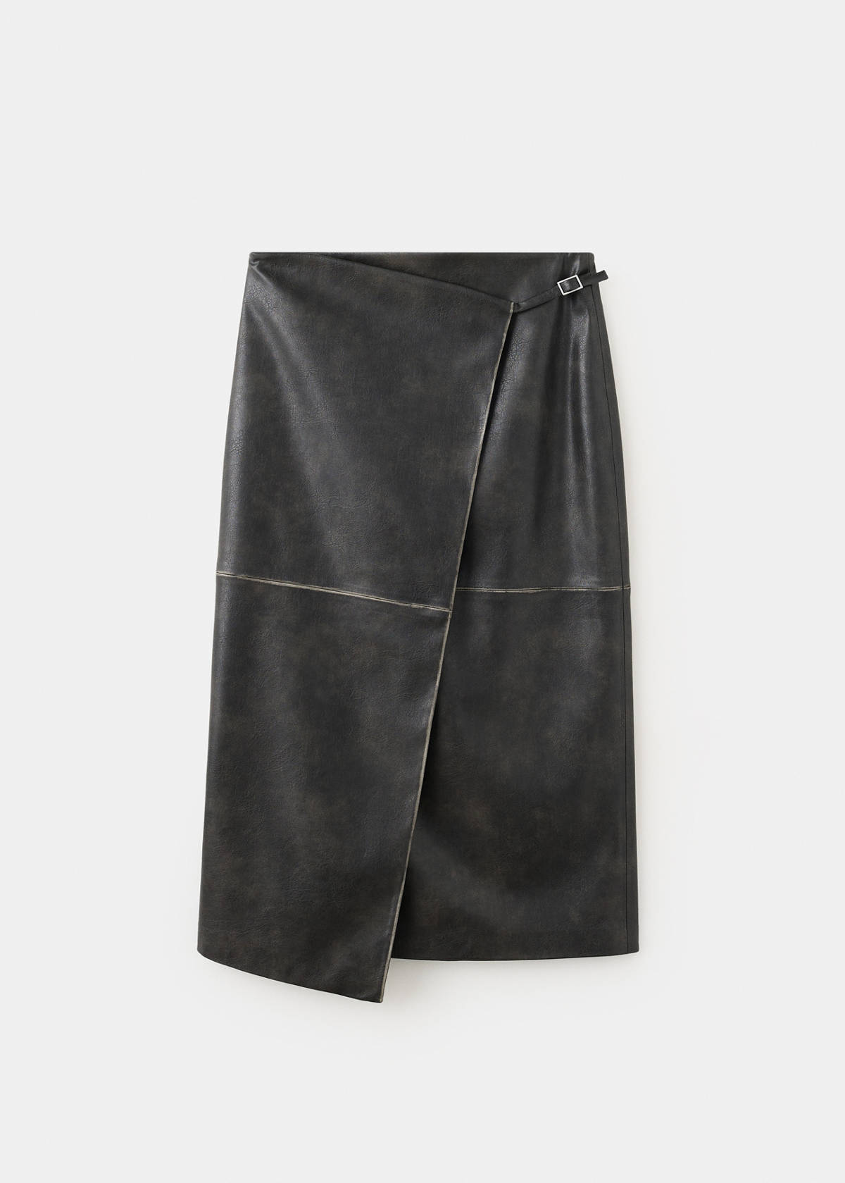 Wrap-over faux leather skirt — Black