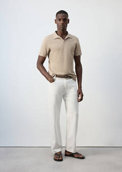 Slim fit cotton blend polo shirt — Sand 2