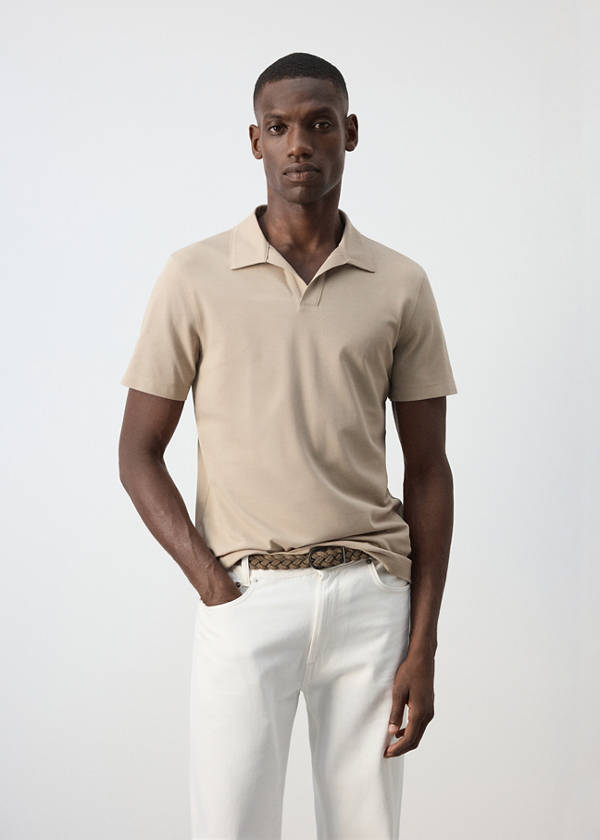 Slim fit cotton blend polo shirt — Sand