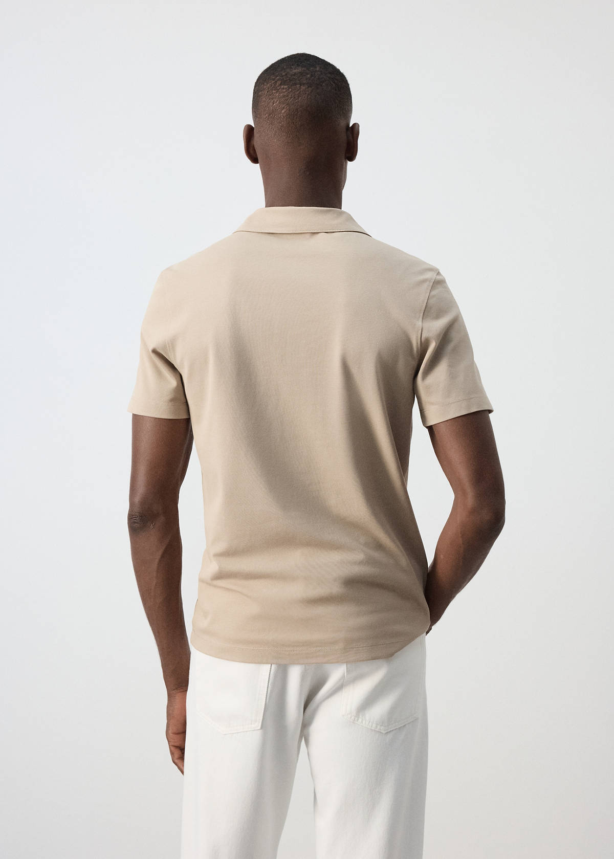 Slim fit cotton blend polo shirt — Sand