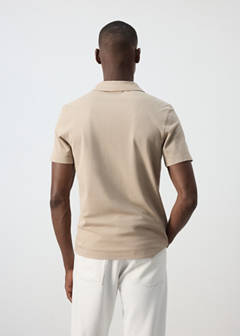 Slim fit cotton blend polo shirt — Sand 3
