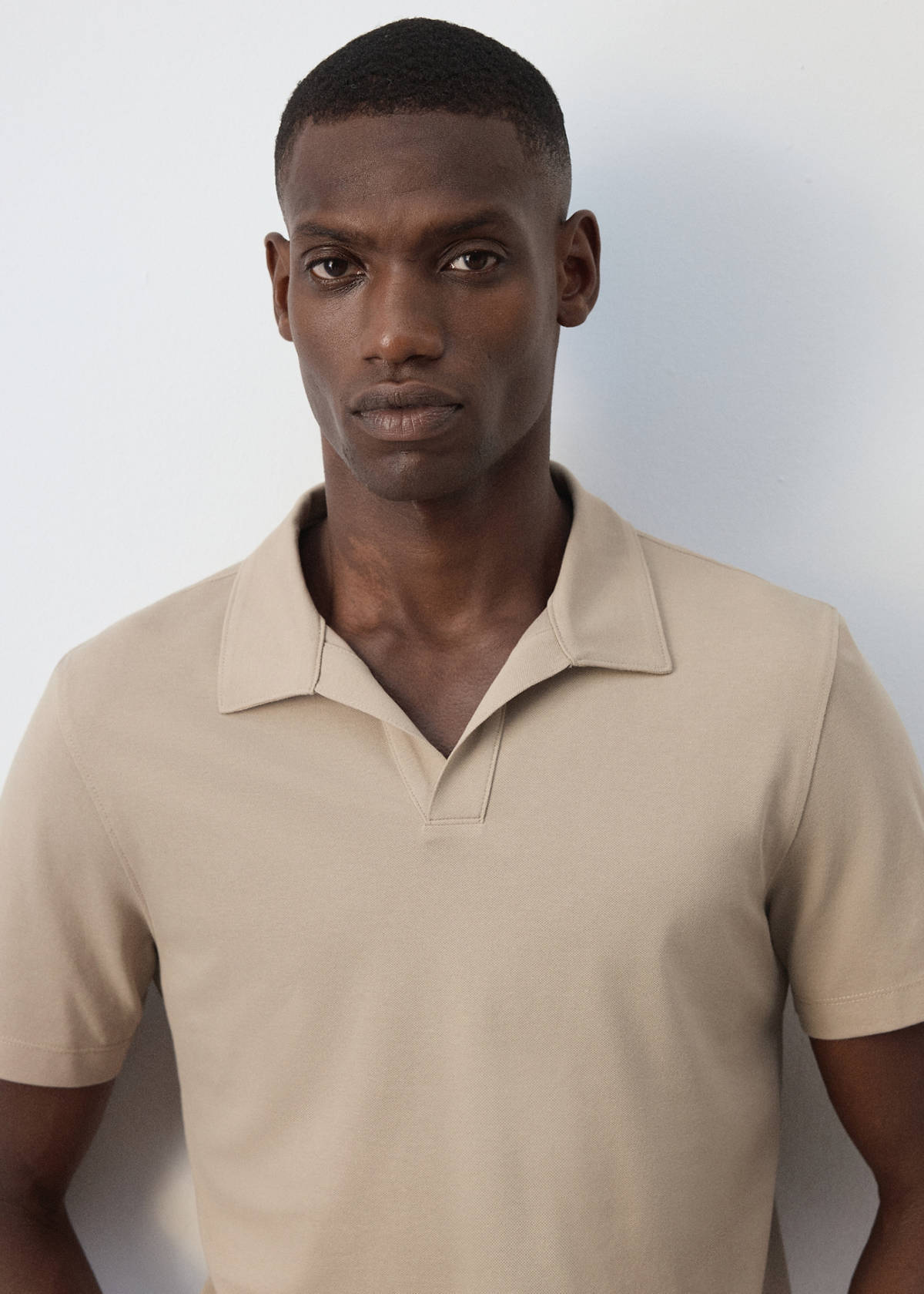 Slim fit cotton blend polo shirt — Sand