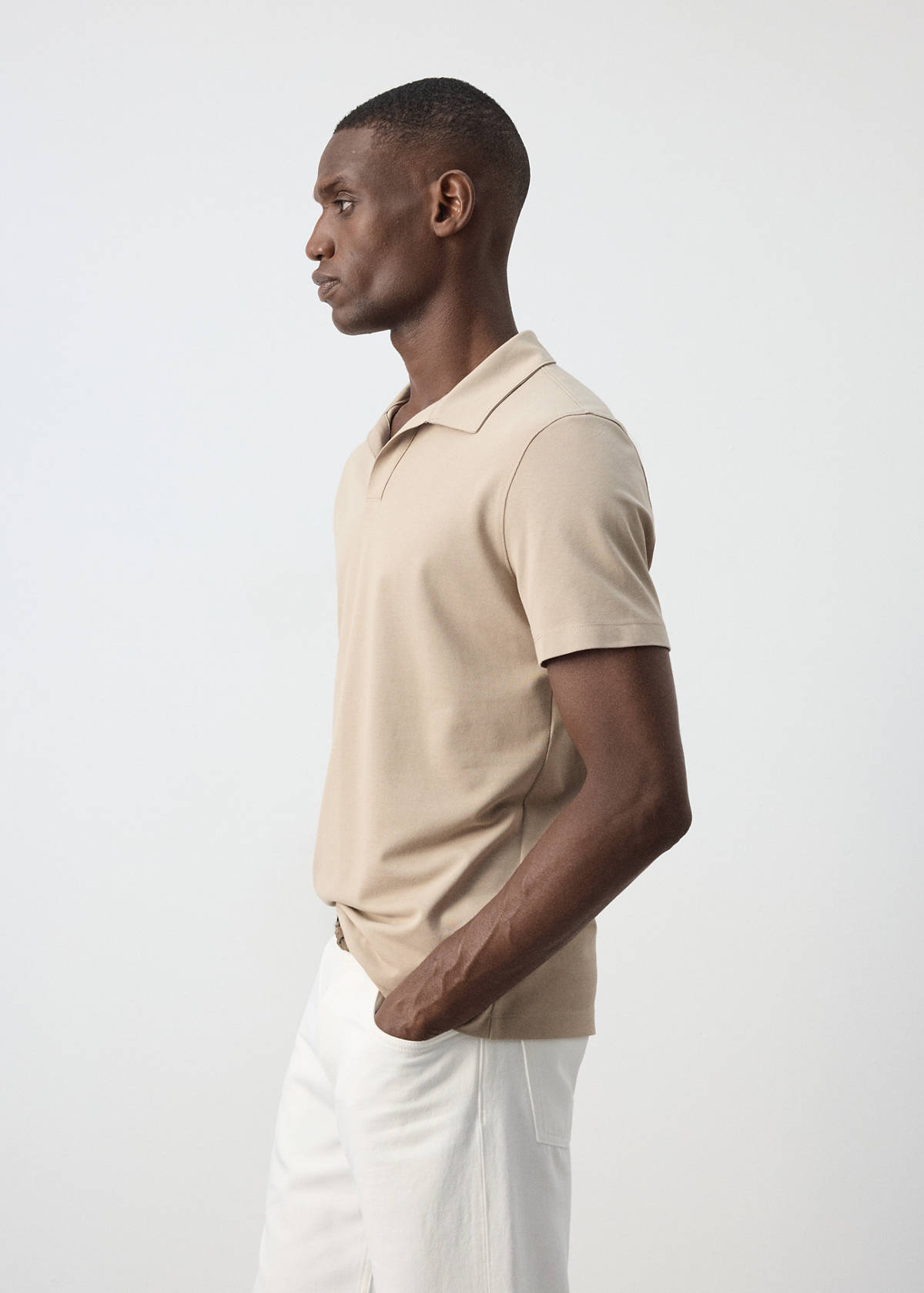 Slim fit cotton blend polo shirt — Sand