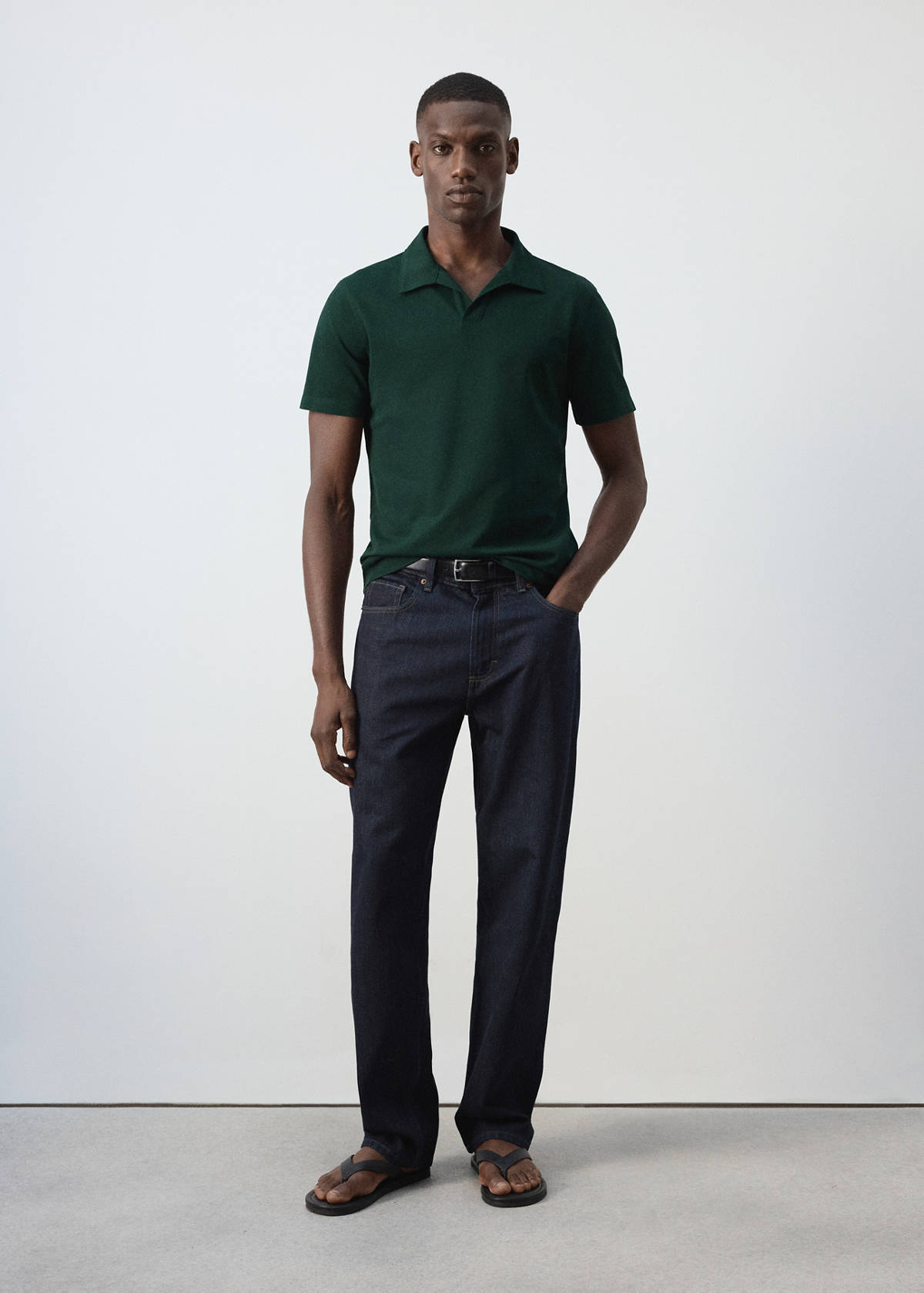 Slim fit cotton blend polo shirt — Dark Green