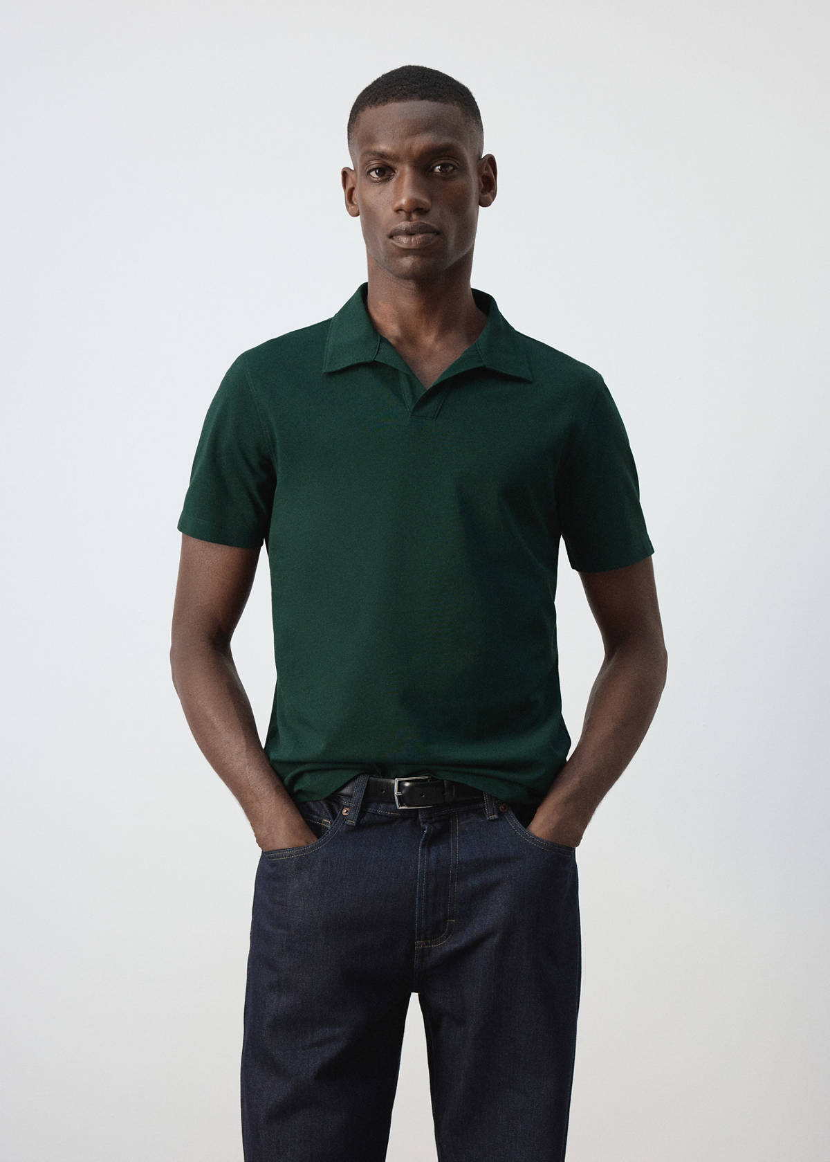 Slim fit cotton blend polo shirt — Dark Green