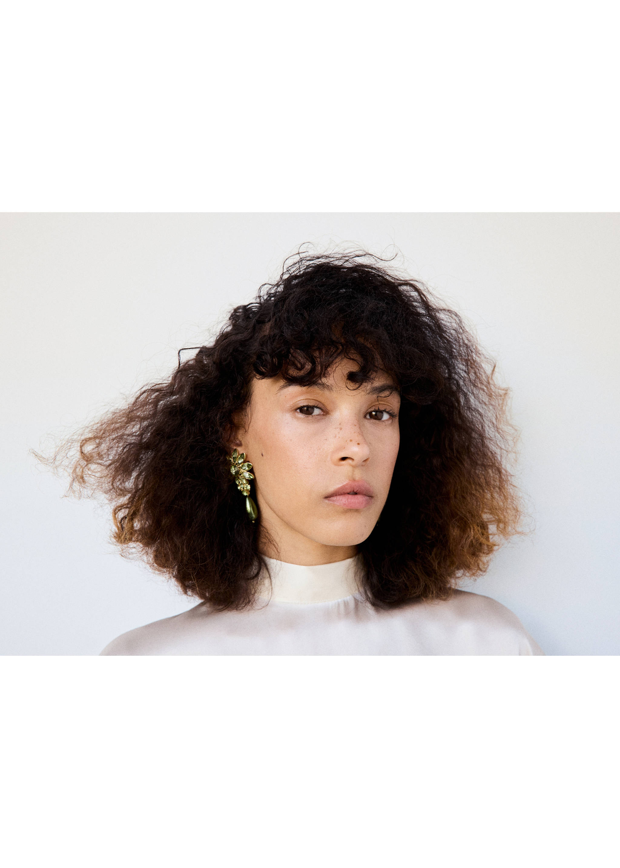 Green crystal cluster drop earring worn by a model., Pastel Green. Ref: 37097793-00.