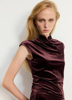 Velvet top with buttons — Wine 1