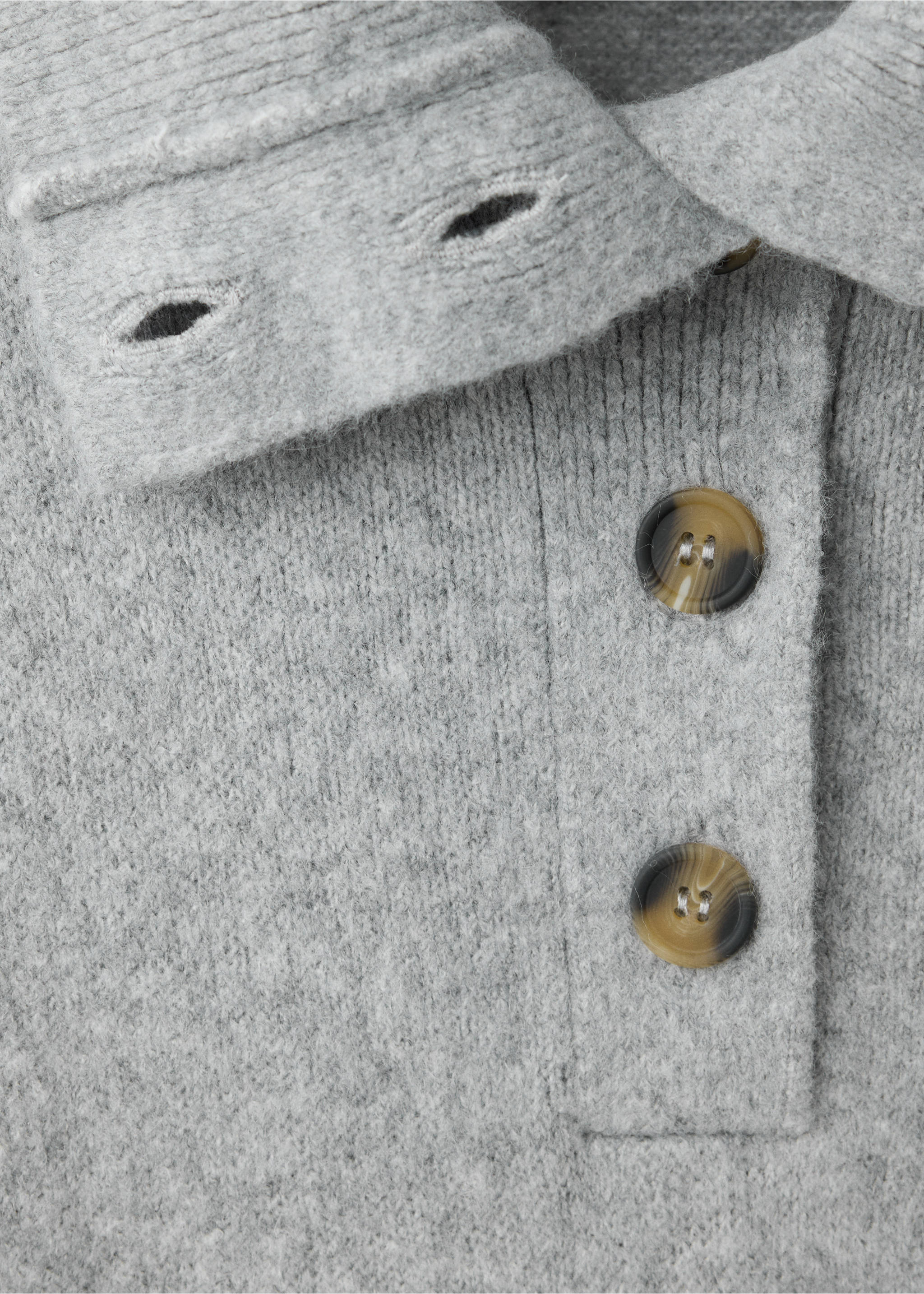 Grey knit dress collar and button placket detail., Grey. Ref: 37097796-00.