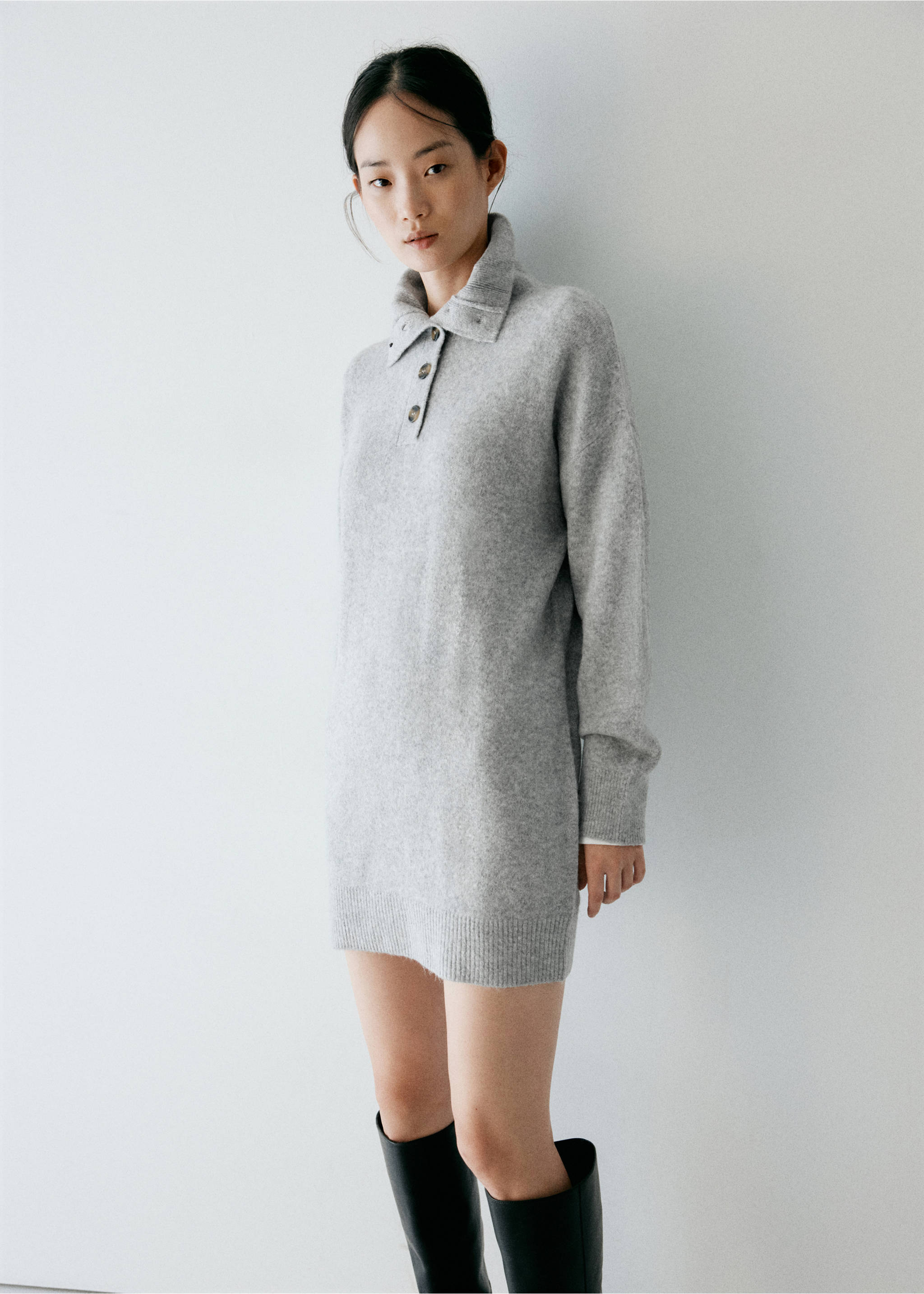 Short knitted dress - Medium plane, Grey. Ref: 37097796-01.