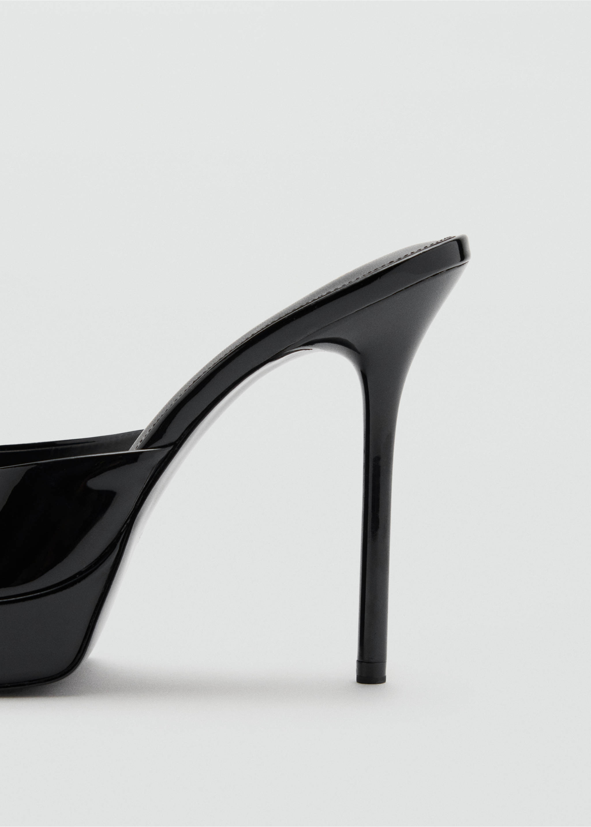 Close-up of a black patent sandal heel., Black. Ref: 37097797-00.