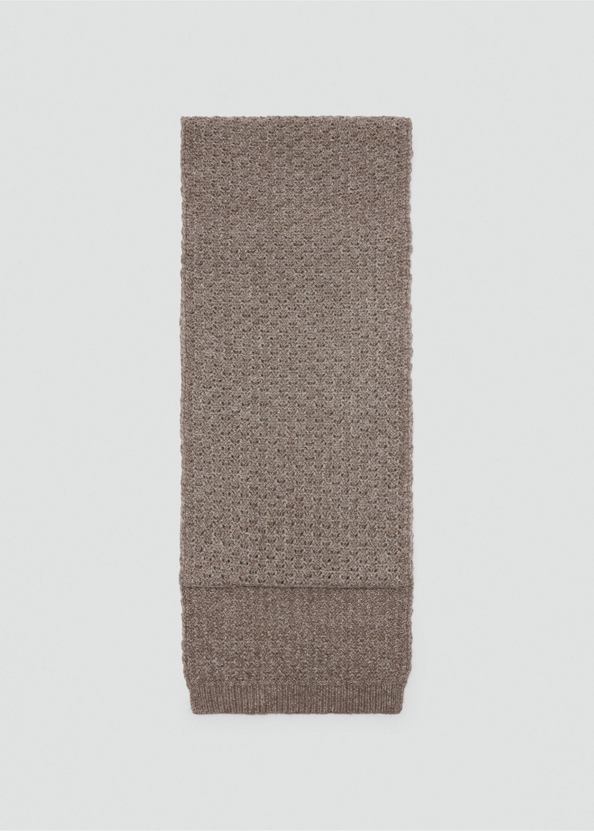 Brown knit scarf with an open-work pattern and ribbed lower edge., Medium Brown. Ref: 37097798-00.