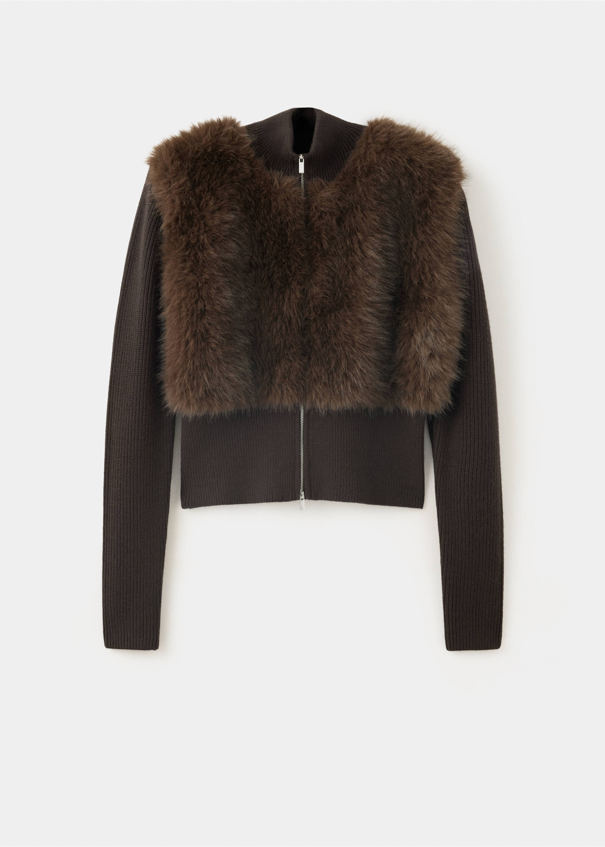 Faux-fur jacket - Article without model, Chocolate. Ref: 37097806-00.