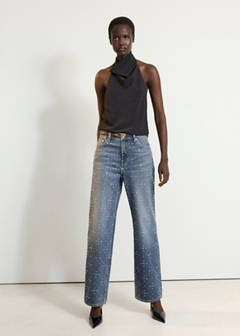 Straight jeans with rhinestone detail — Dark Blue 2
