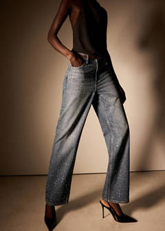 Straight jeans with rhinestone detail — Dark Blue 1