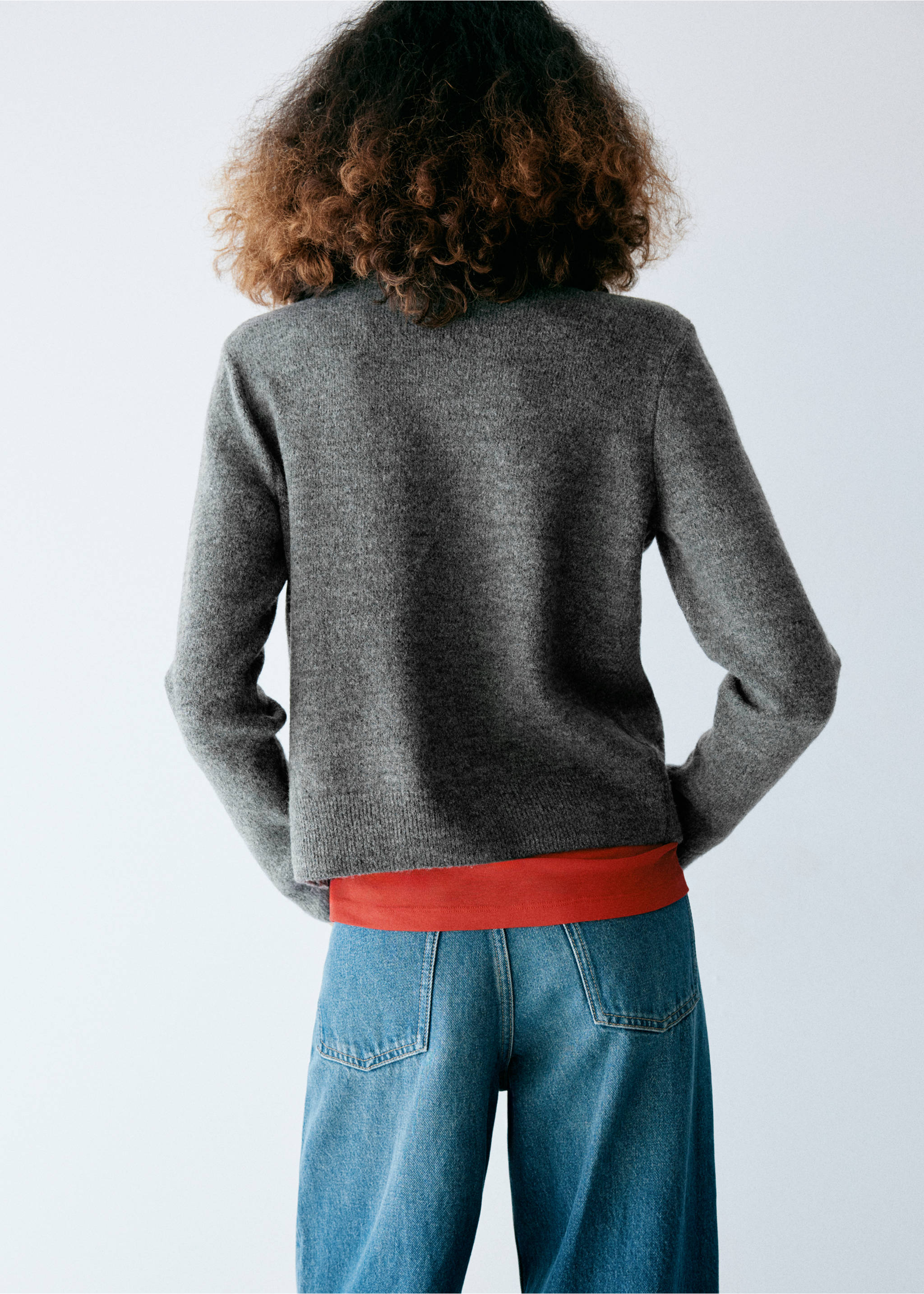 Knitted cardigan with metallic buttons - Reverse of the article, Dark Heather Grey. Ref: 37097809-00.
