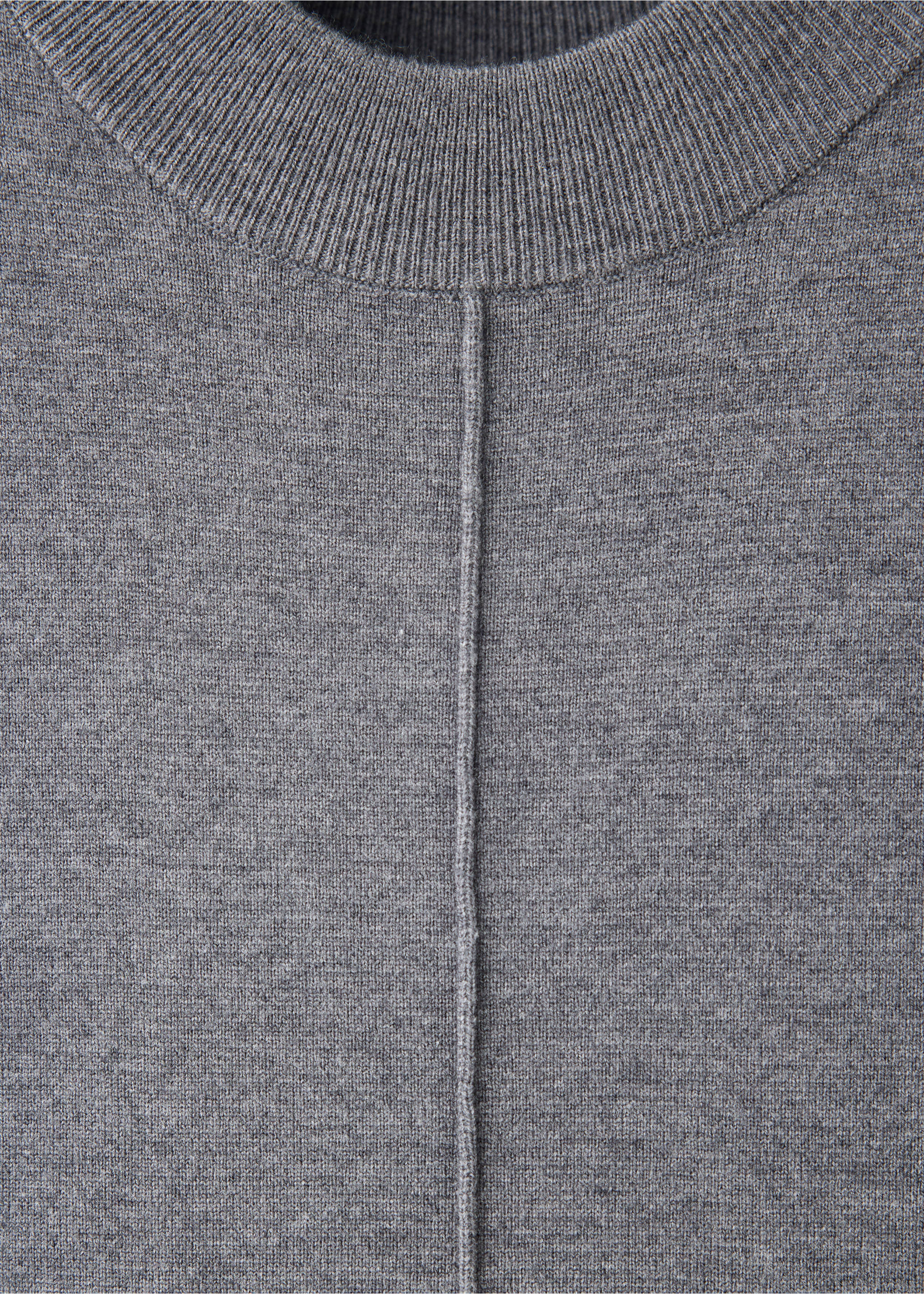 Grey knitted dress detail focusing on the ribbed high neck., Medium Heather Grey. Ref: 37097810-00.