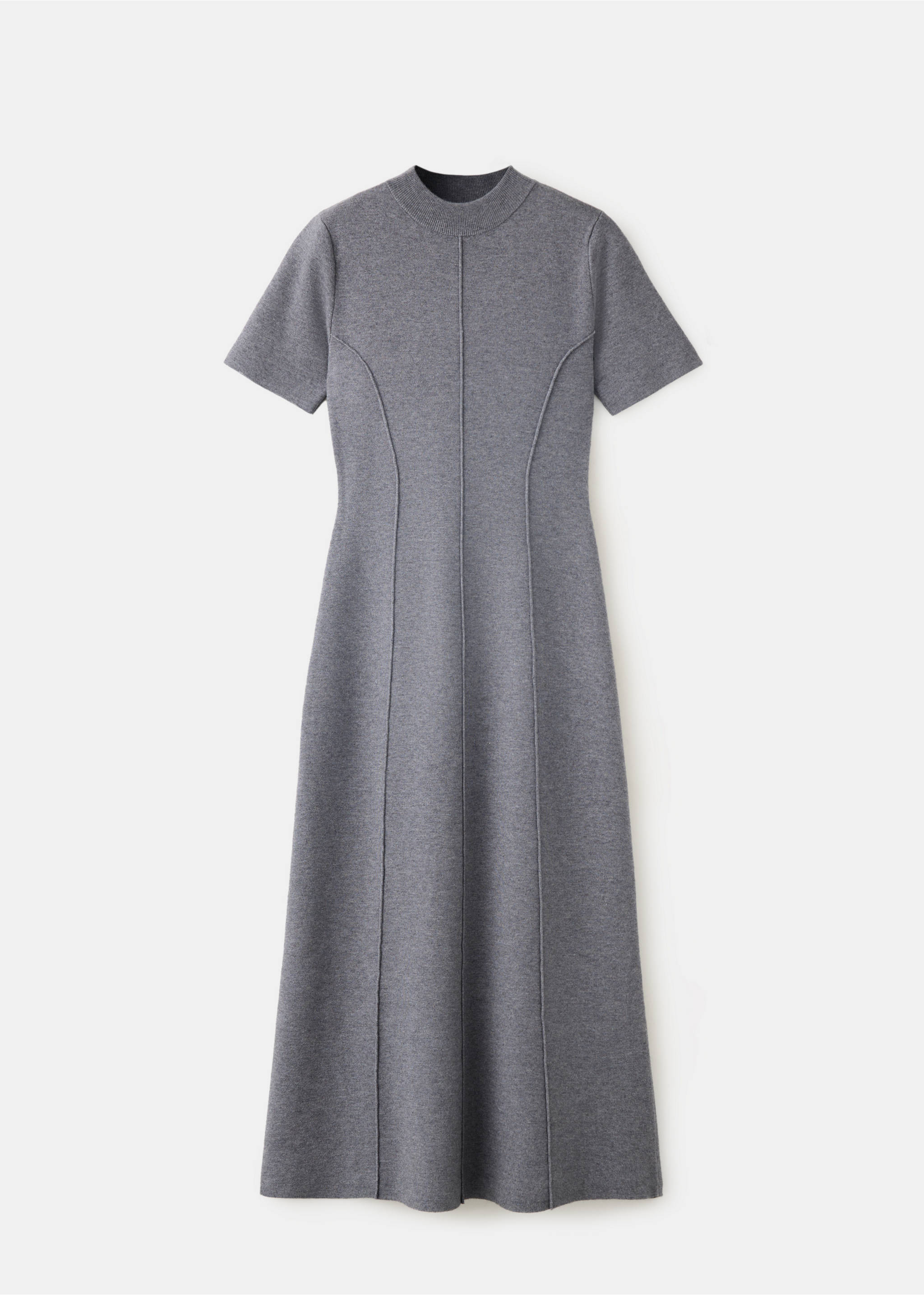 Grey midi dress with short sleeves, a high neckline, and vertical front seams., Medium Heather Grey. Ref: 37097810-00.