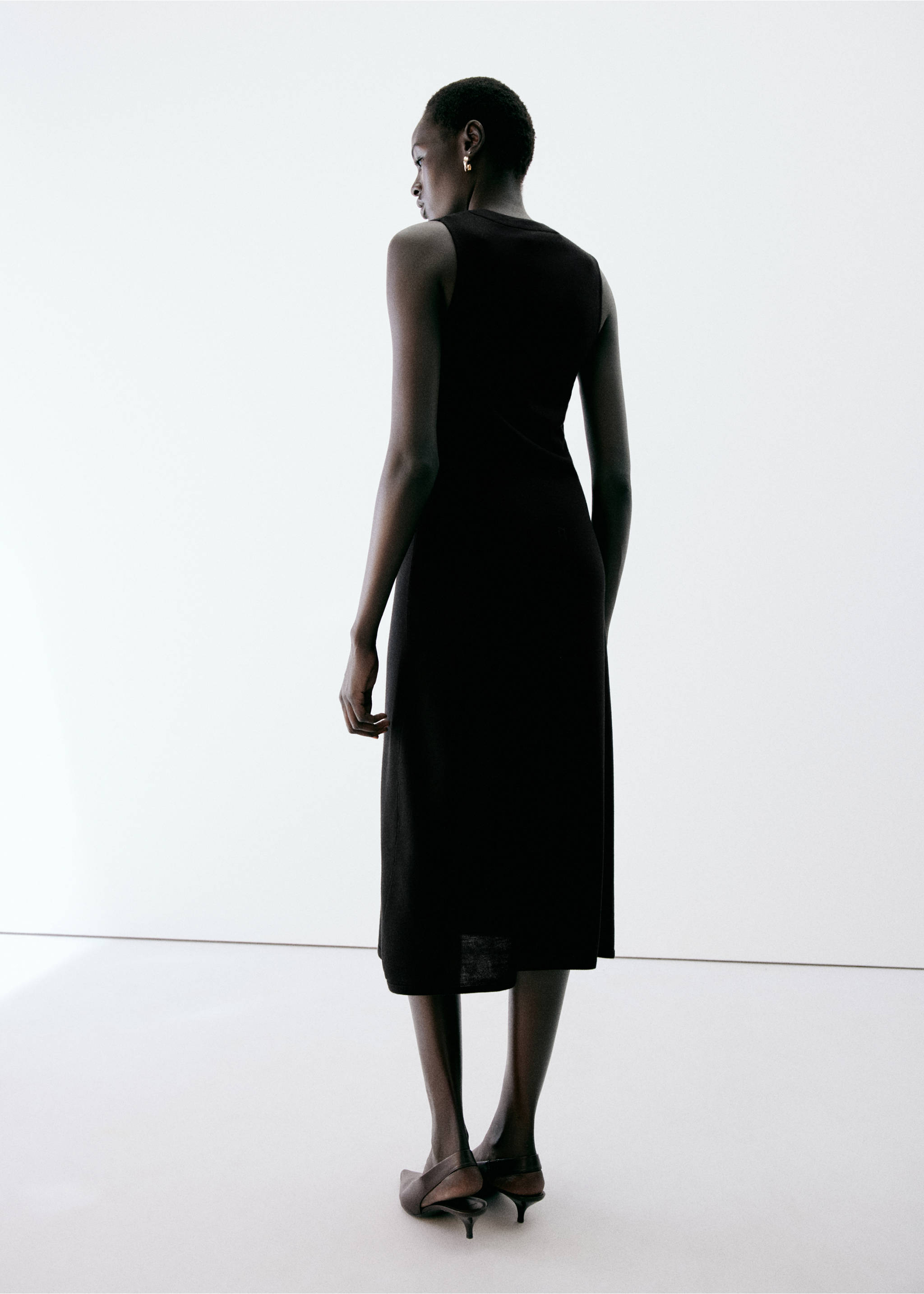 Draped midi-dress - Reverse of the article, Black. Ref: 37097811-00.