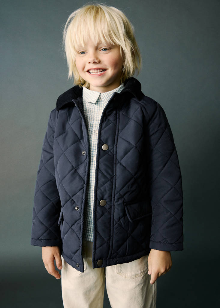 Quilted jacket with corduroy collar — Navy