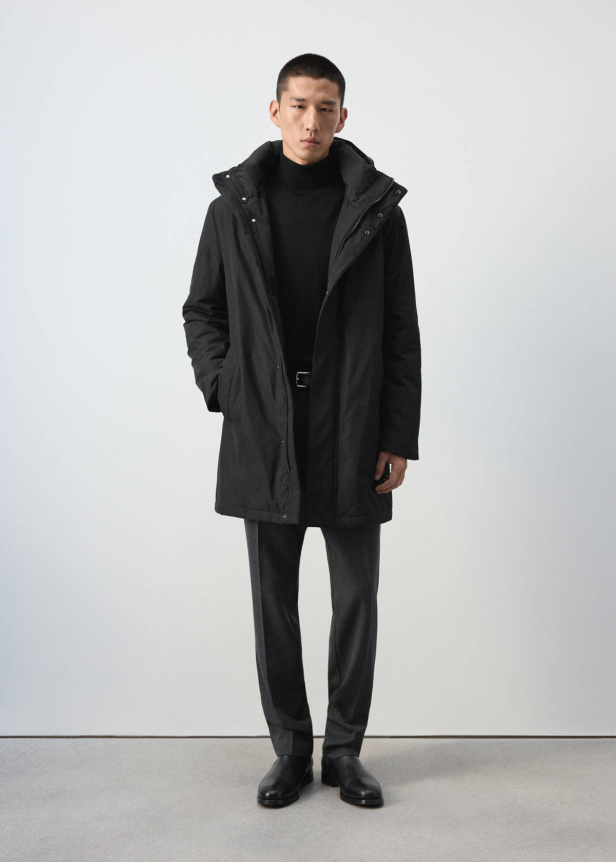 Water-repellent quilted parka — Black