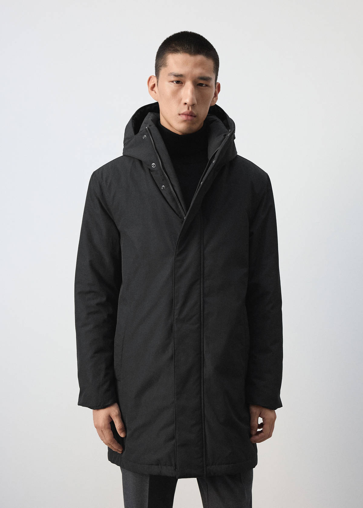 Water-repellent quilted parka — Black
