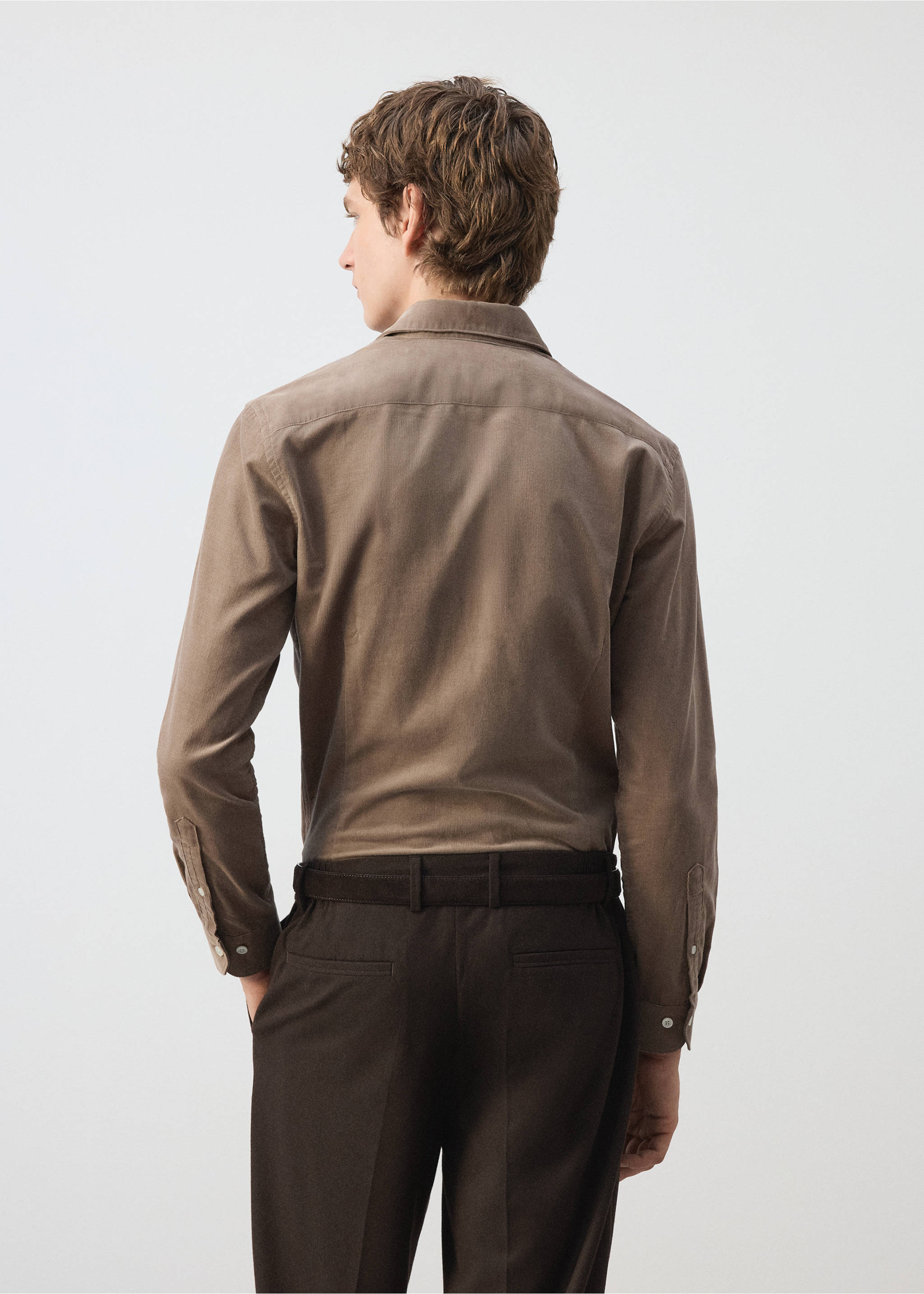 Back view of a brown long-sleeved shirt with a collar., Beige. Ref: 37097883-00.