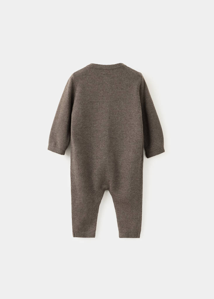 Single-knit button-up jumpsuit — Chocolate