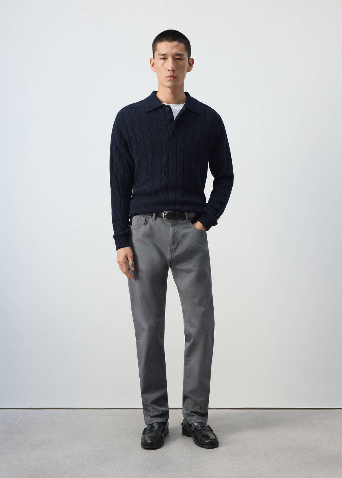 100% wool cable-knit polo jumper