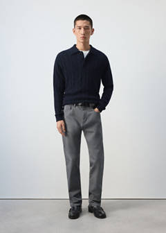 100% wool cable-knit polo jumper — Navy 2