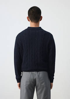 100% wool cable-knit polo jumper — Navy 3