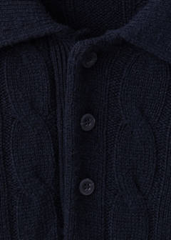 100% wool cable-knit polo jumper — Navy 7