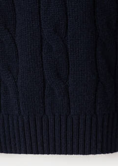 100% wool cable-knit polo jumper — Navy 8