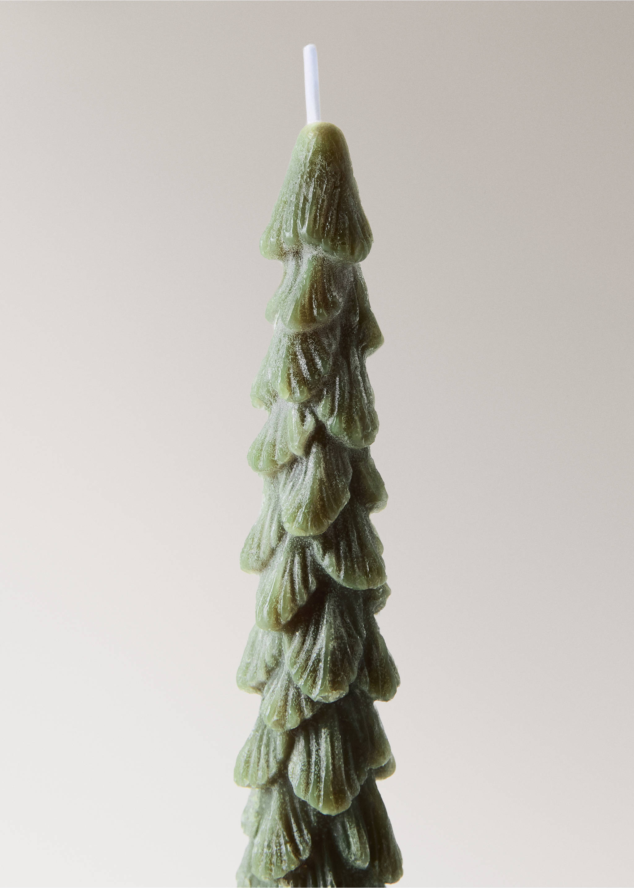 Green fir tree-shaped candle with textured pine branch tiers., Green. Ref: 37097889-00.