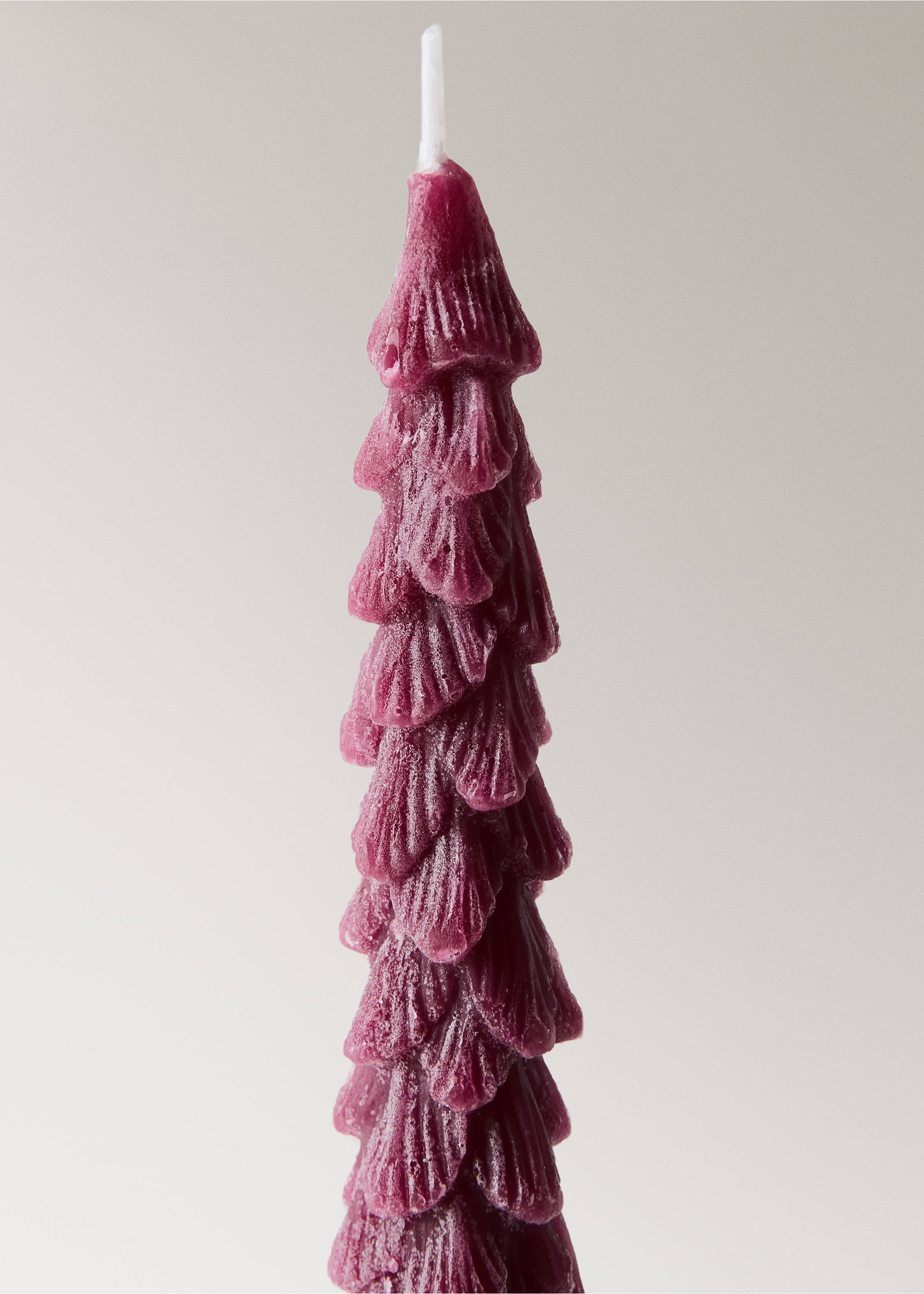 Burgundy pine tree-shaped candle with textured overlapping layers., Maroon. Ref: 37097889-00.