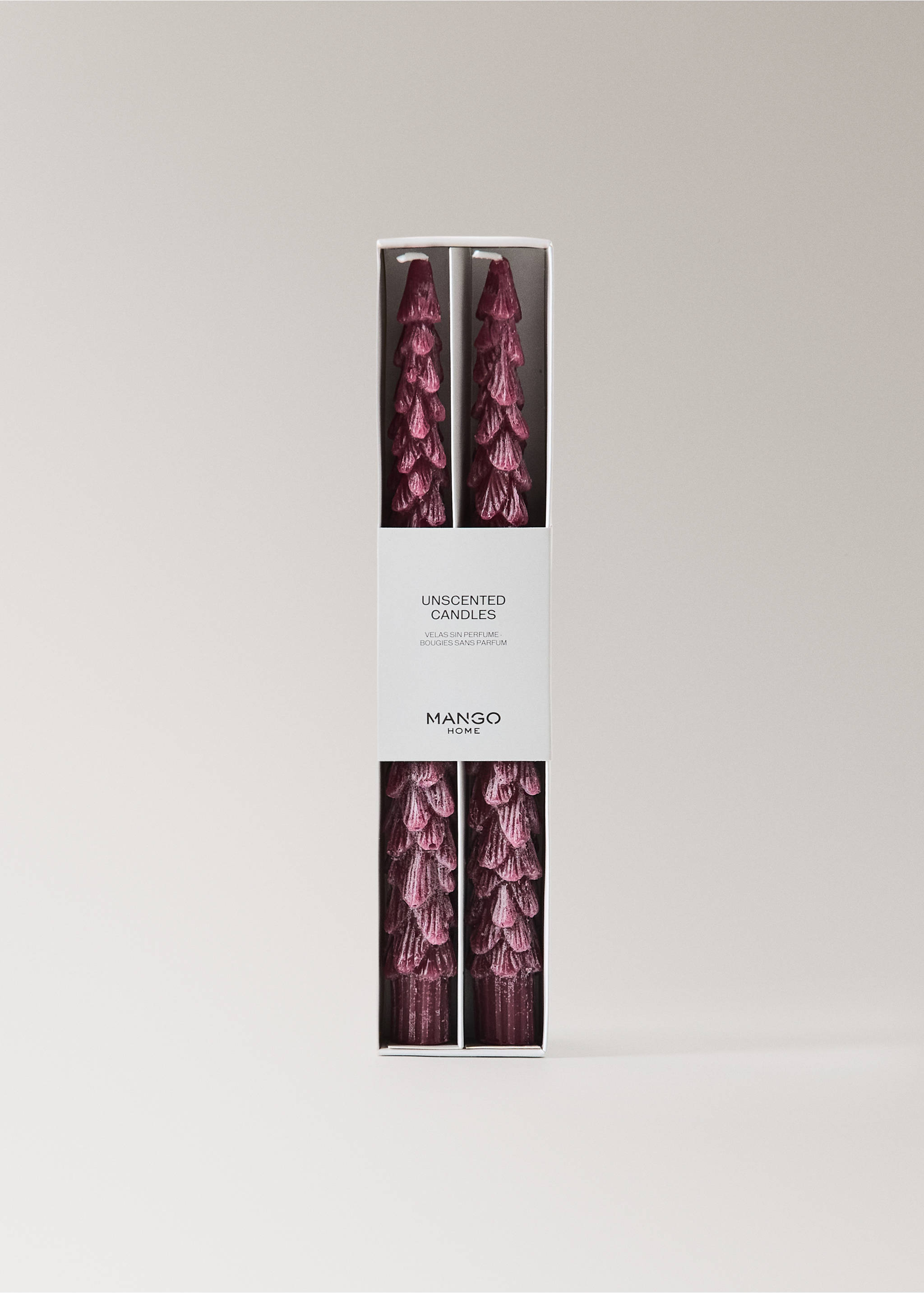 Burgundy pinecone-textured unscented candles in a Mango Home box., Maroon. Ref: 37097889-00.