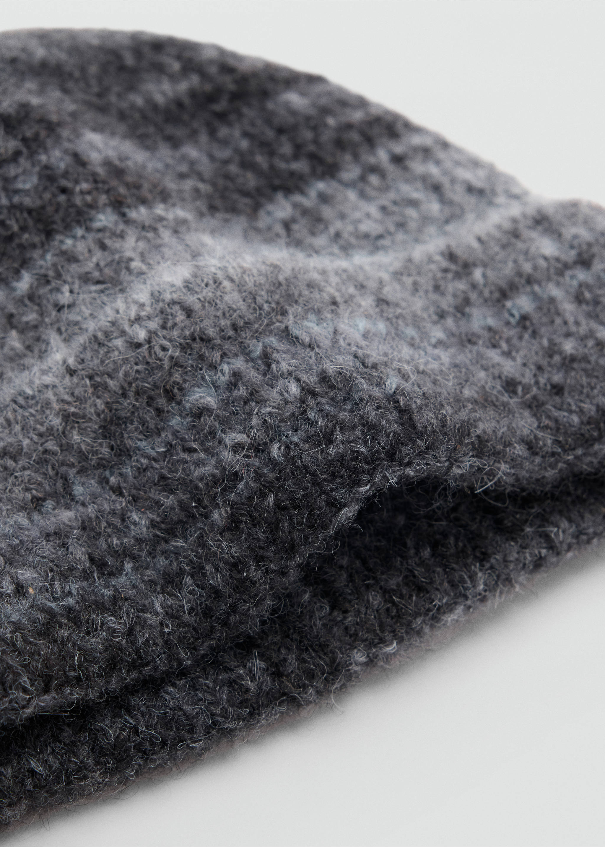 Dark grey knitted beanie with a fuzzy texture and ribbed brim., Grey. Ref: 37097896-00.