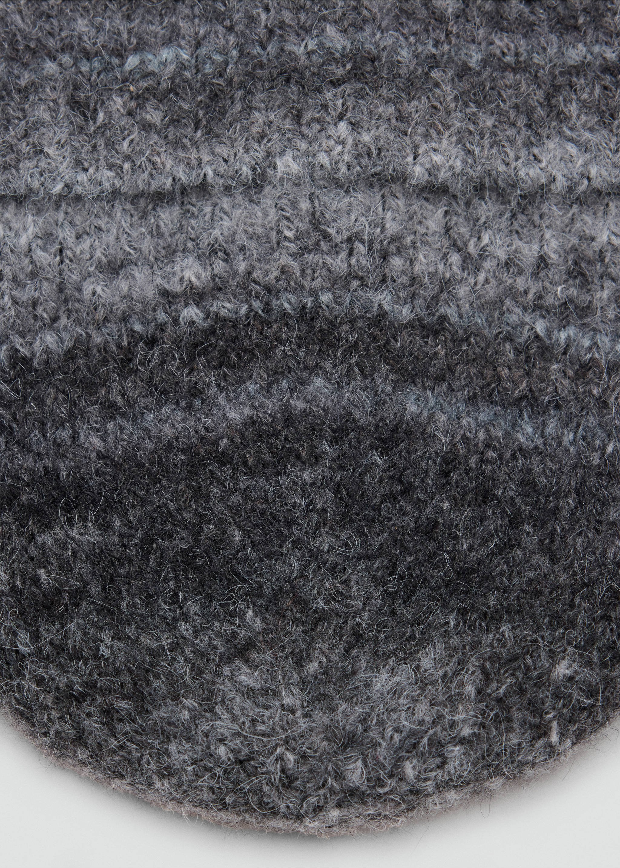 Close-up of a grey knit children's beanie with a fuzzy textured finish., Grey. Ref: 37097896-00.