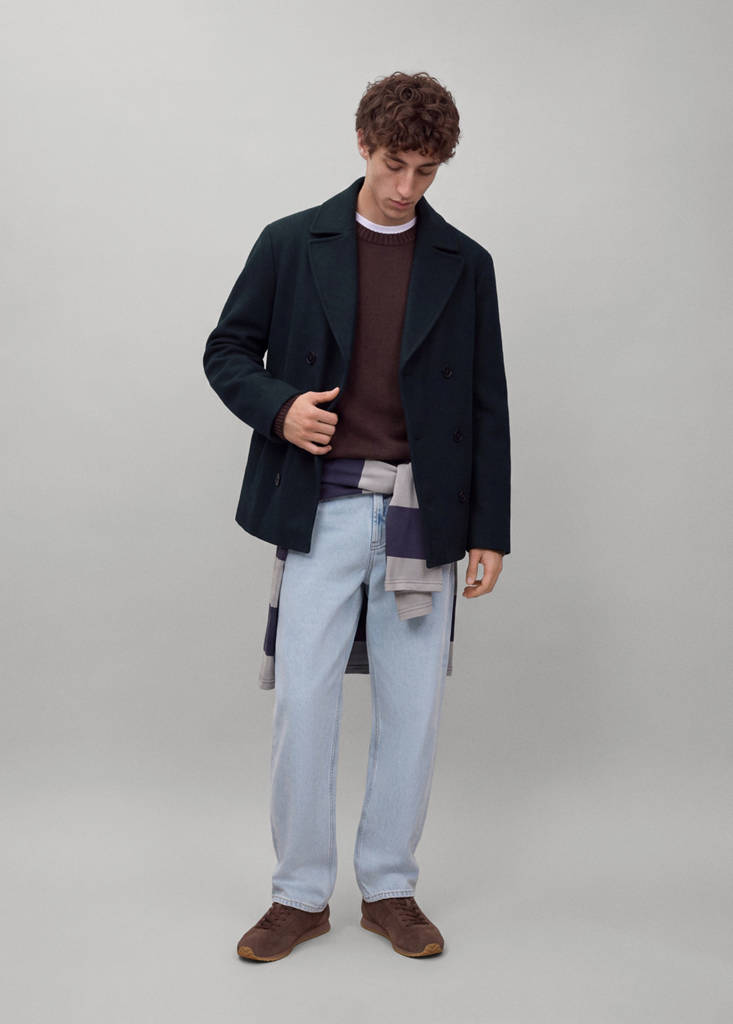 Dwurzędowy płaszcz granatowy - Teen - XS - MANGO TEEN