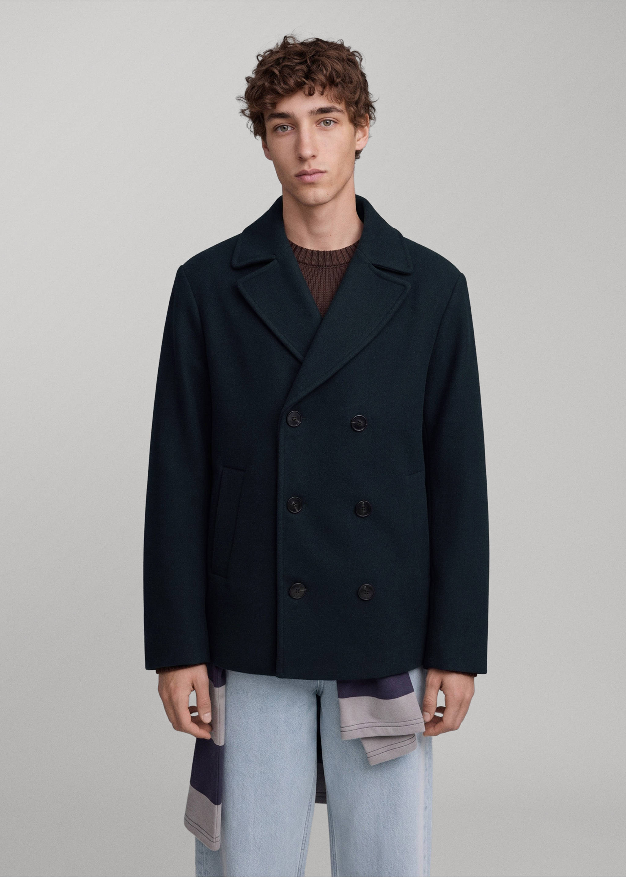 Double-breasted coat - Medium plane, Navy. Ref: 37097901-00.