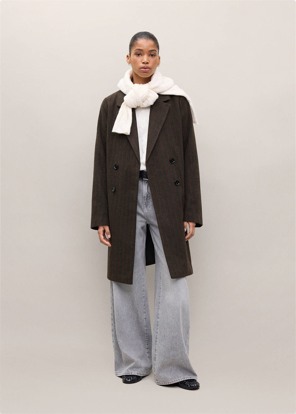Wool blend striped coat — Chocolate