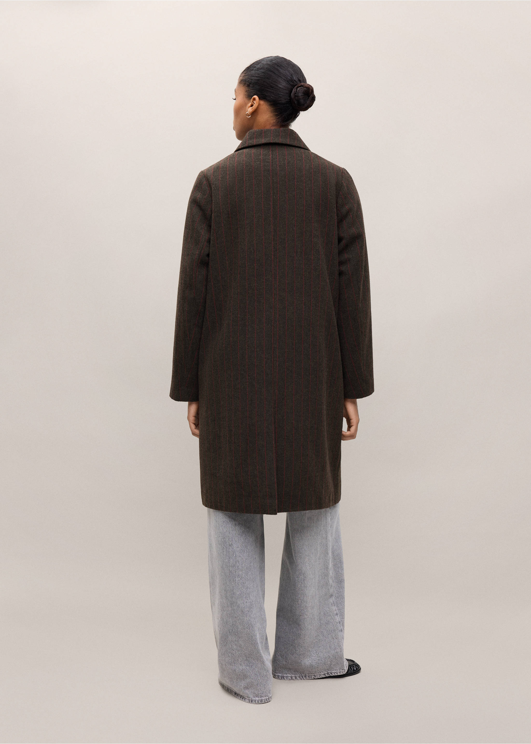 Manteau en mélange de laine à rayures - Verso de l’article, Chocolat. Ref: 37097903-00.