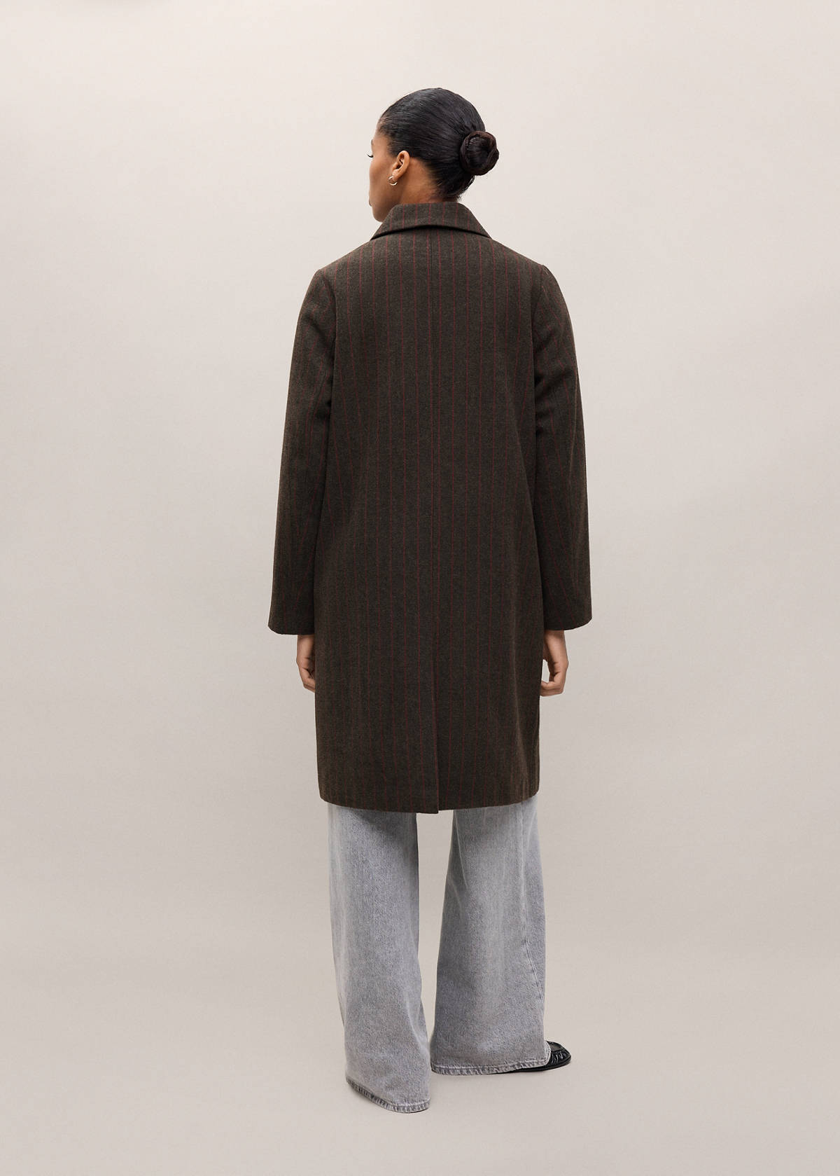 Wool blend striped coat — Chocolate