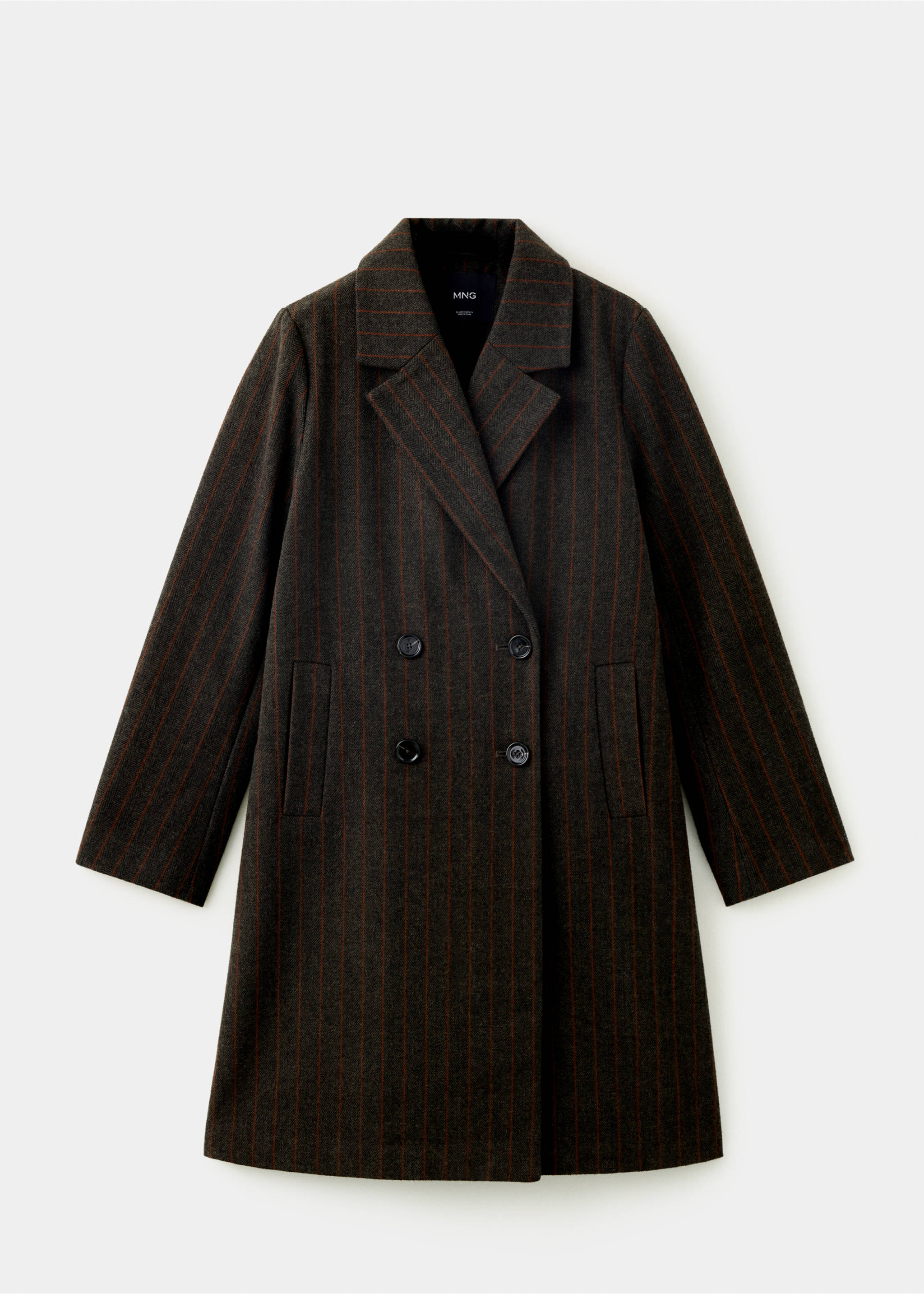 Manteau en mélange de laine à rayures - Article sans modèle, Chocolat. Ref: 37097903-00.