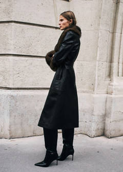 Faux-leather coat with fur-effect trim — Black 2