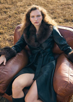 Faux-leather coat with fur-effect trim — Black 11