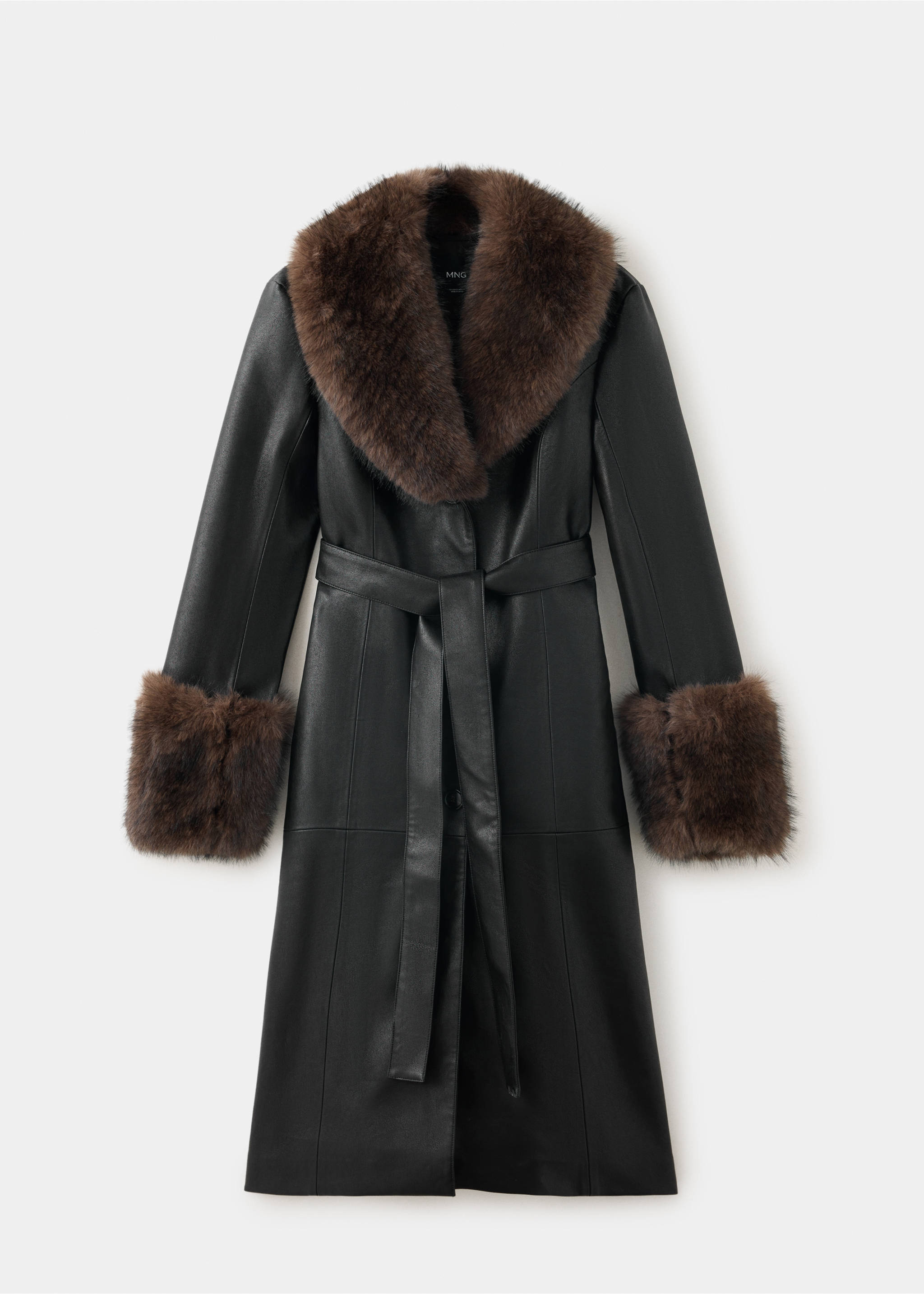 Faux-leather coat with fur-effect trim - Article without model, Black. Ref: 37097907-00.