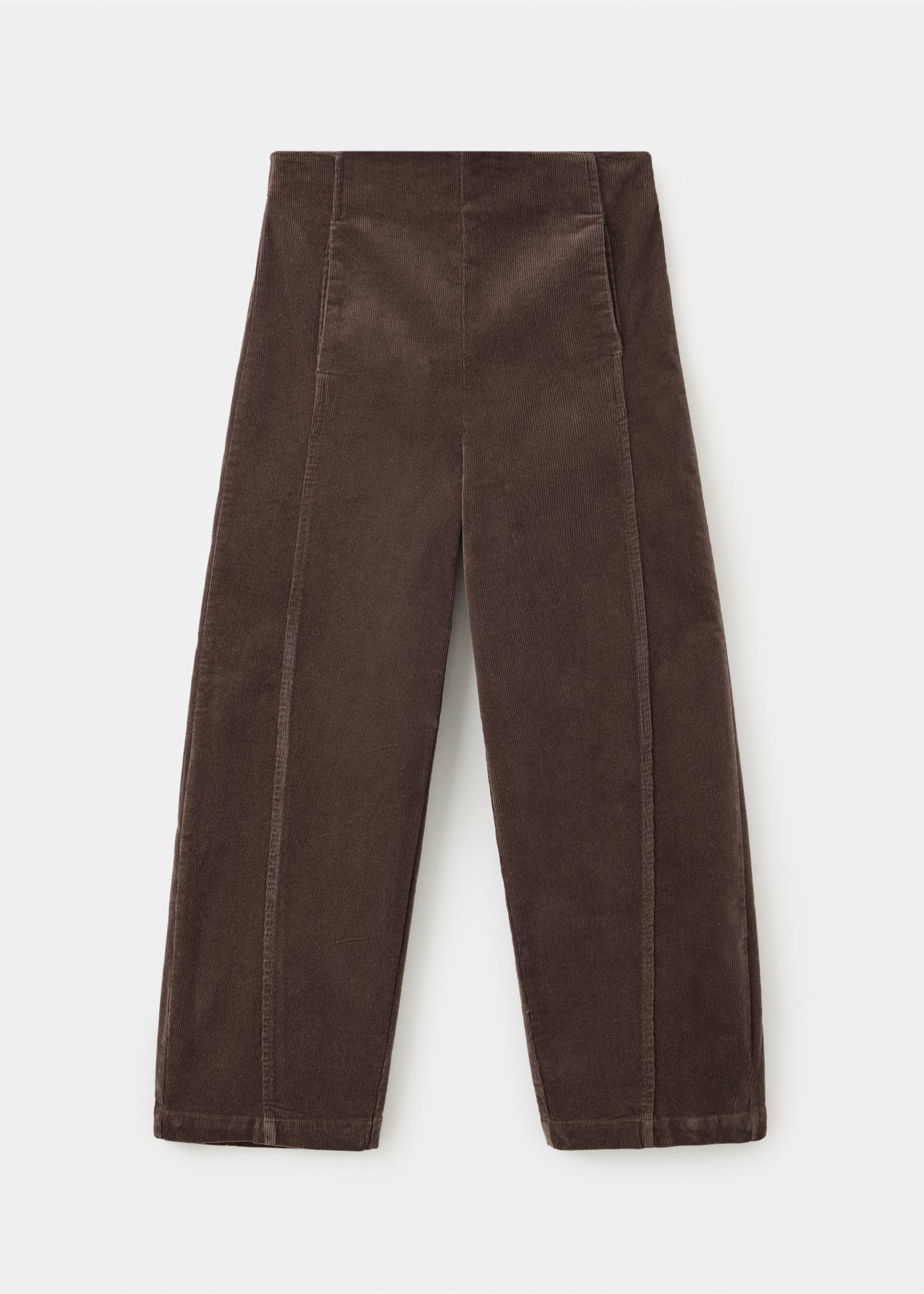 Dark brown corduroy trousers with straight legs and front seam details., Brown. Ref: 37097908-00.